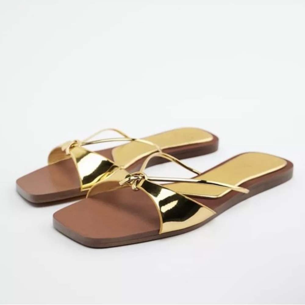 ZARA Gold Knotted Flat Sandals